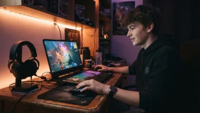 Acer Gaming Laptop Guide: Predator vs Nitro 2026 5 Gamer using an Acer Nitro gaming laptop with RGB keyboard lighting in a home setup