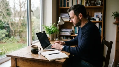Writer typing on one of the best laptops for writers at a home desk