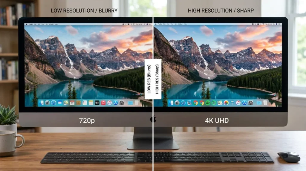 How to Change Wallpaper on Mac: Every Method Explained 3 Comparison of blurry versus sharp wallpaper resolution on a Mac desktop