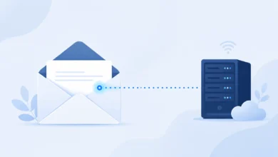 Illustration showing how to stop email tracking with a pixel connecting an envelope to a server