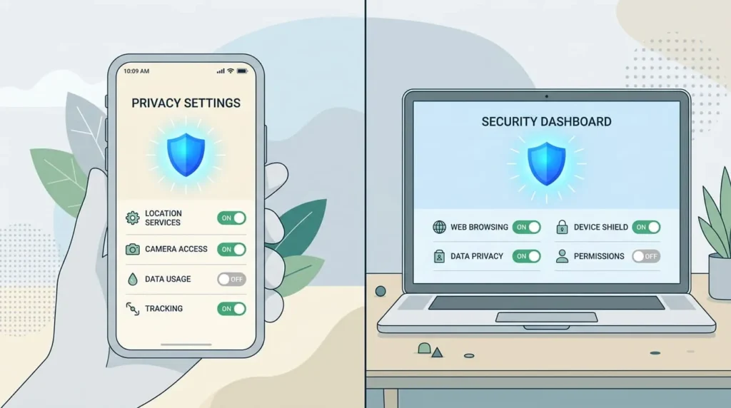 Phone and laptop showing privacy settings for how to stop email tracking