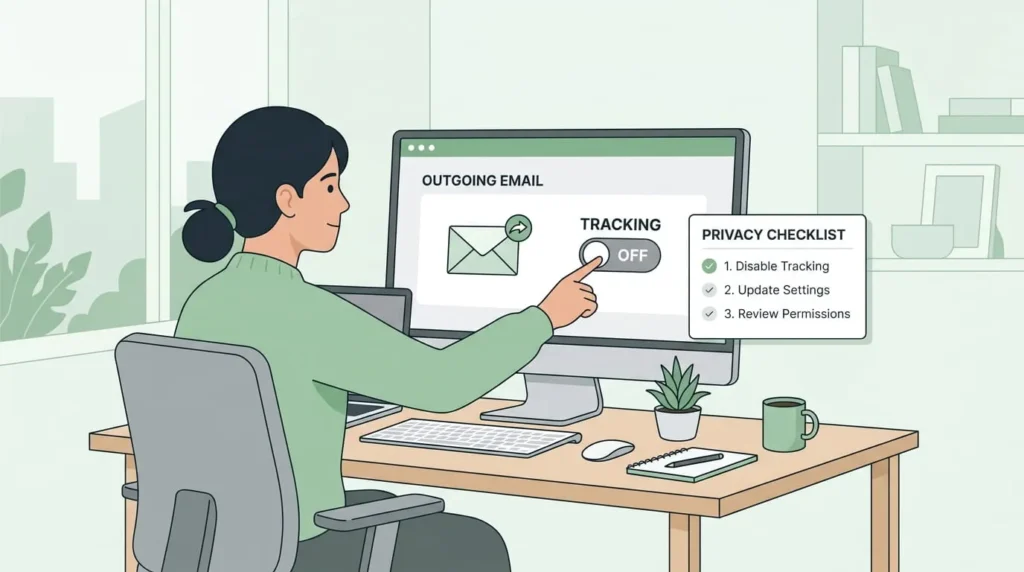 Person disabling a tracking toggle to stop email tracking on outgoing emails