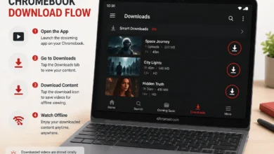How to Download Netflix Movies on Laptop in 2026 1 Chromebook screen showing Netflix app Downloads section with download icon for offline viewing