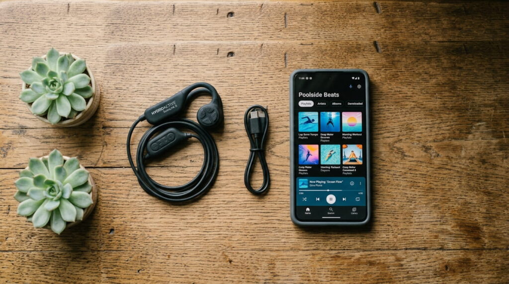 Swimming Headphones: A Complete Buying Guide 3 Swimming headphones connected to a phone for transferring MP3 files