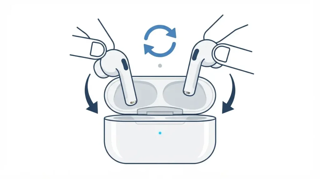 How To Connect Beats To Laptop 4 Diagram showing Beats earbuds placed back in charging case to fix one-sided sound