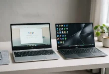 Chromebook and Windows laptop side by side showing the key differences between the two devices