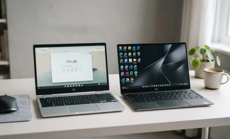 Difference Between Laptop and Chromebook: What You Need to Know 1 Chromebook and Windows laptop side by side showing the key differences between the two devices