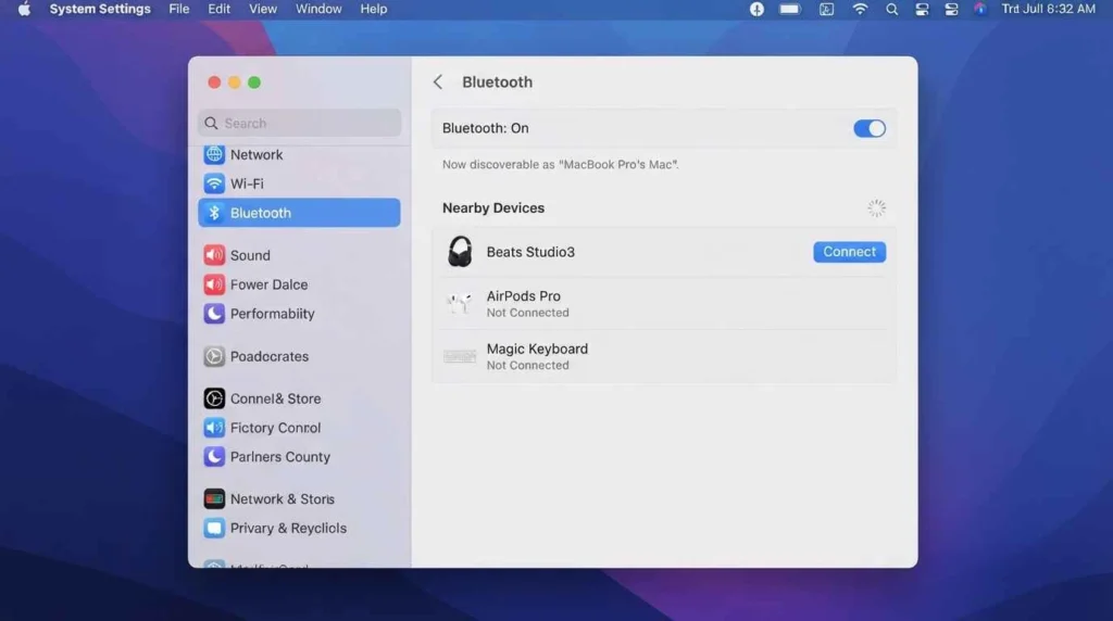How To Connect Beats To Laptop 3 macOS Bluetooth settings panel showing Beats Studio3 listed under nearby devices with Connect button