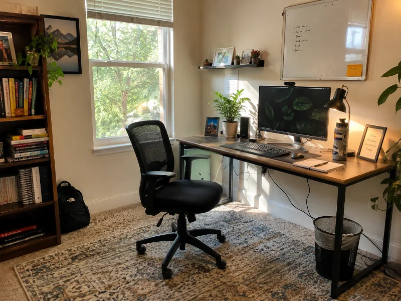 Finished home office setup with one of the best budget office chairs.