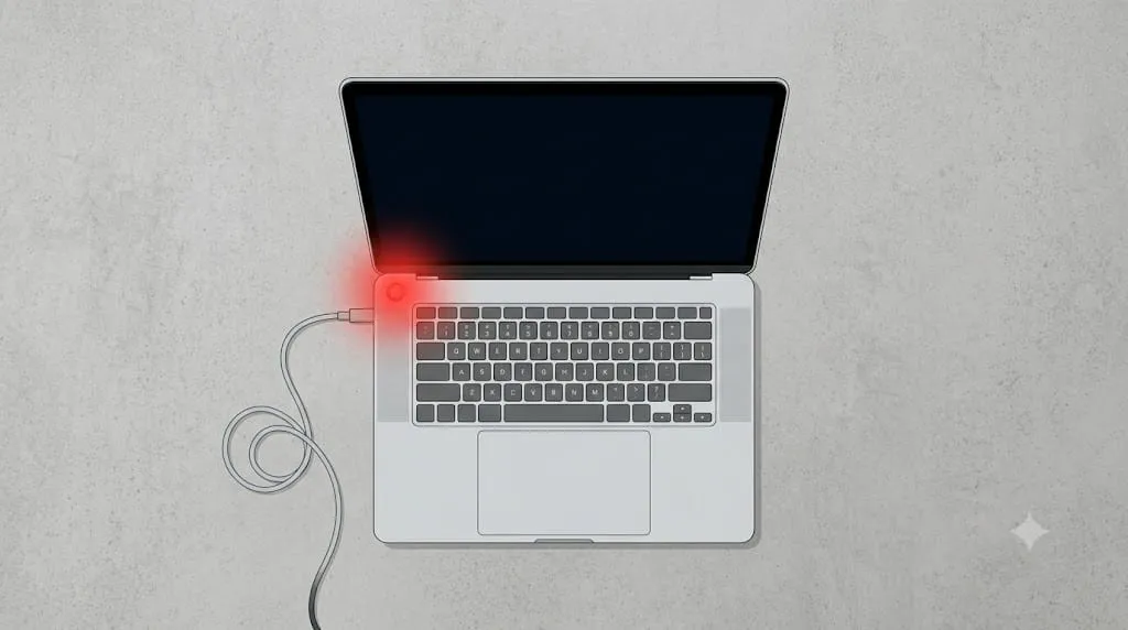 HP Laptop Not Turning on: What To Check And How To Fix It 2 : HP laptop with a black screen and charging cable plugged in, not turning on