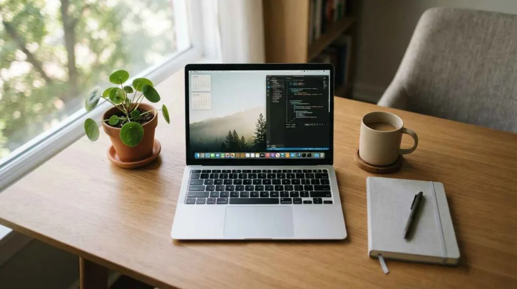 MacBook Air M5 open on a home office desk, the best overall laptop for working from home in 2026
