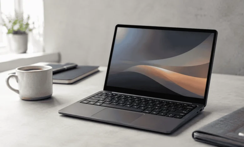 Mini laptop: What it is And How to Choose The Right One 1 Compact mini laptop open on a desk, showing its small 11-inch screen and portable design