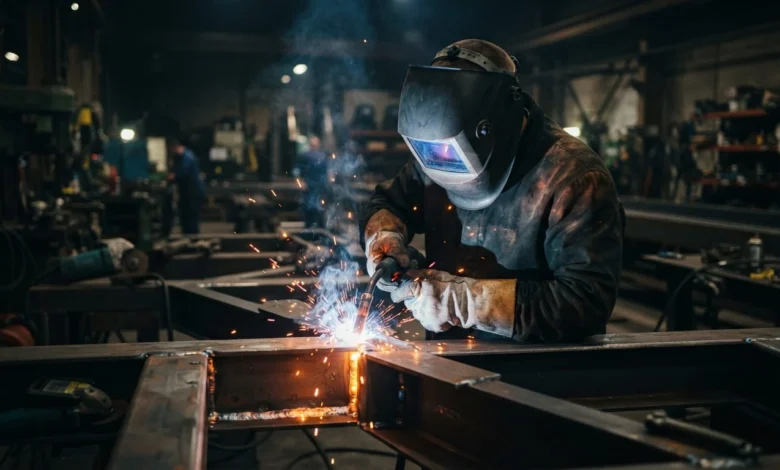 Welding Technology: How Modern Welding Works and Where It's Headed 1 Welder using modern welding technology to MIG weld a steel frame in an industrial workshop