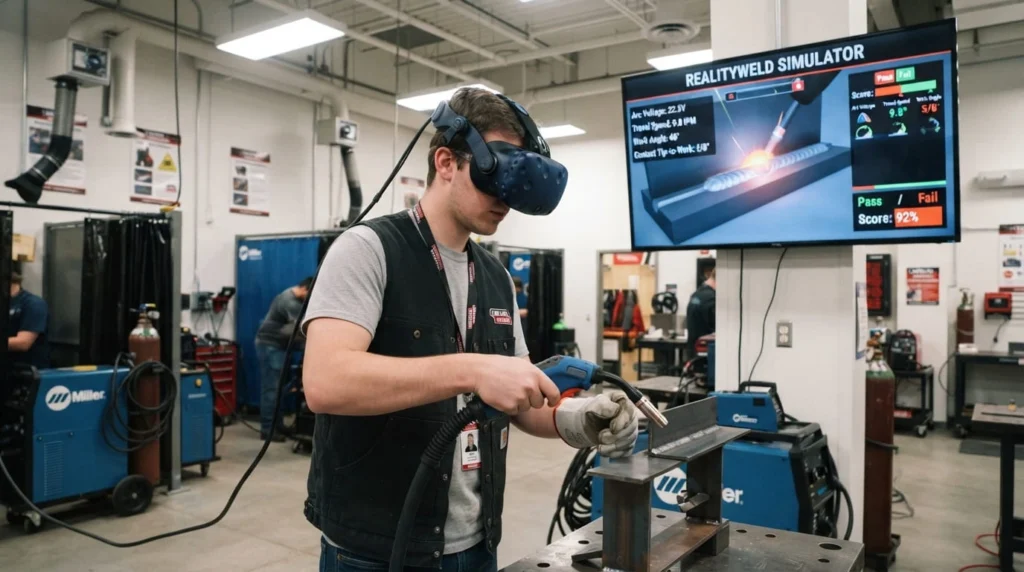 Welding Technology: How Modern Welding Works and Where It's Headed 4 Student practicing on a VR welding simulator as part of modern welding technology training