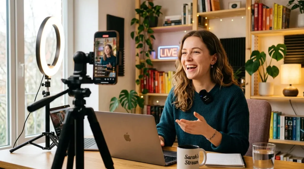 How to Go Live on TikTok: Full 2026 Step-by-Step Guide 4 Creator using a wireless microphone while preparing to go live on TikTok