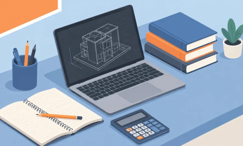 Best Laptops For Engineering Students In 2026 1 Illustration of a laptop displaying a 3D CAD model on a student desk, representing the best laptops for engineering students
