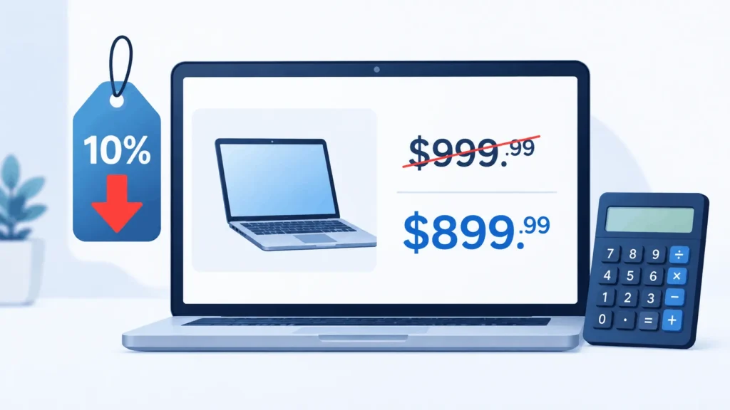 Illustration explaining does Apple price match math with a 10 percent discount cap on list price