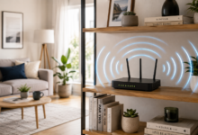 Router positioned centrally to improve wifi signal throughout a home