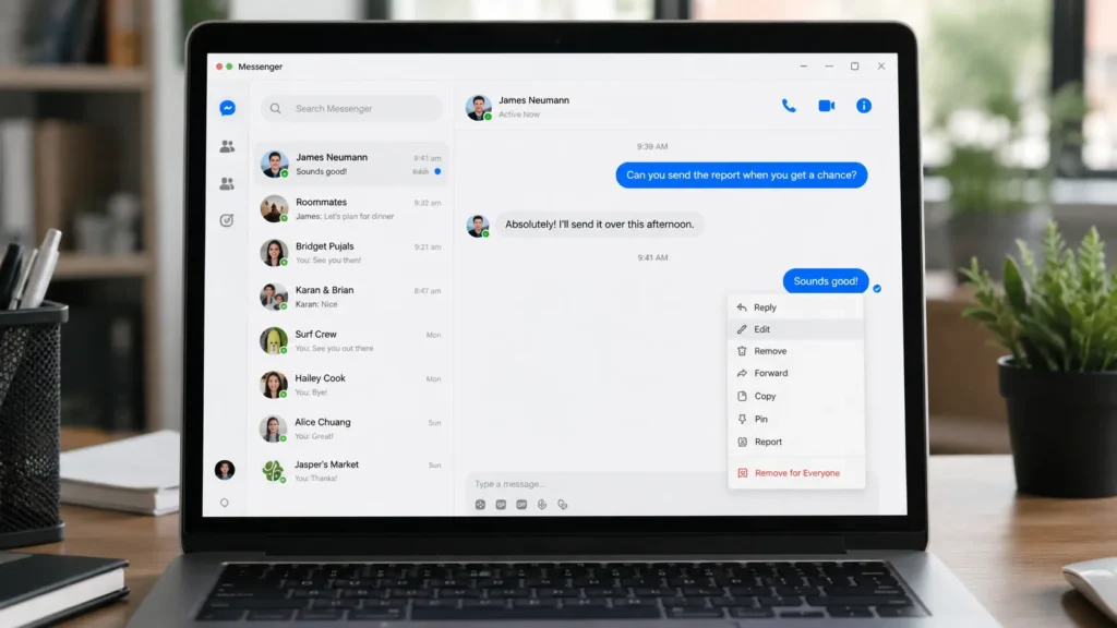 How to Edit a Message on Messenger (2026 Guide) 2 Messenger desktop interface showing the edit message option in a chat window