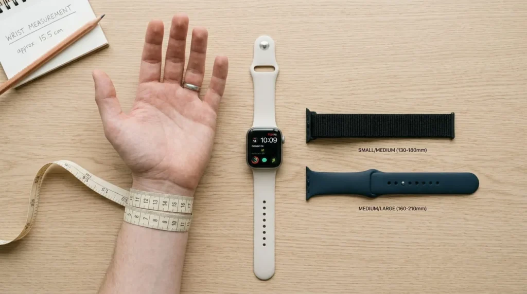 Tape measure and Apple Watch bands used to check size before you change an Apple Watch band