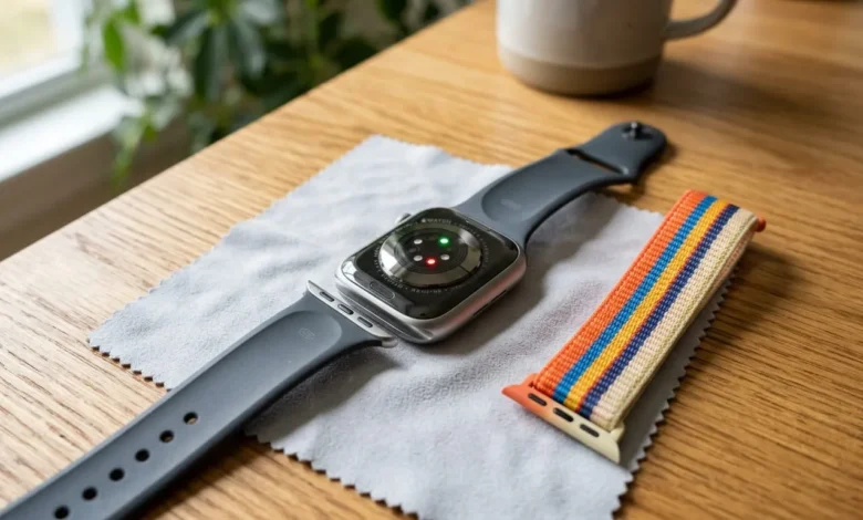 Apple Watch lying face down showing how to change an Apple Watch band