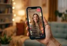 Smartphone screen showing how to go live on TikTok with the LIVE badge and comments visible