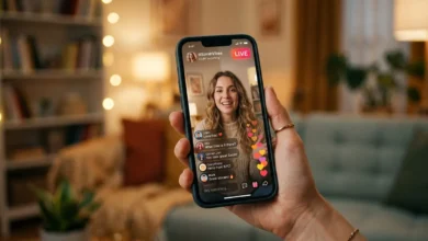 Smartphone screen showing how to go live on TikTok with the LIVE badge and comments visible