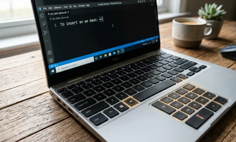 How to Type an Em Dash on Windows: Every Method That Works 1 Windows laptop keyboard with the Alt key highlighted, showing how to type an em dash on Windows
