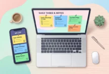Laptop and phone showing how to use Google Keep note app interface