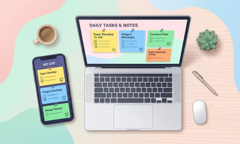 Laptop and phone showing how to use Google Keep note app interface