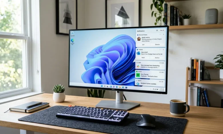 Windows desktop showing multiple notifications before the user learns how to turn off Windows notifications