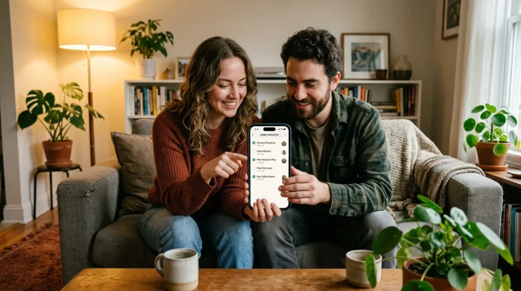 Two people viewing a shared checklist together when you use Google Keep