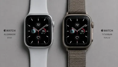 Aluminum and titanium Apple Watch side-by-side comparison.