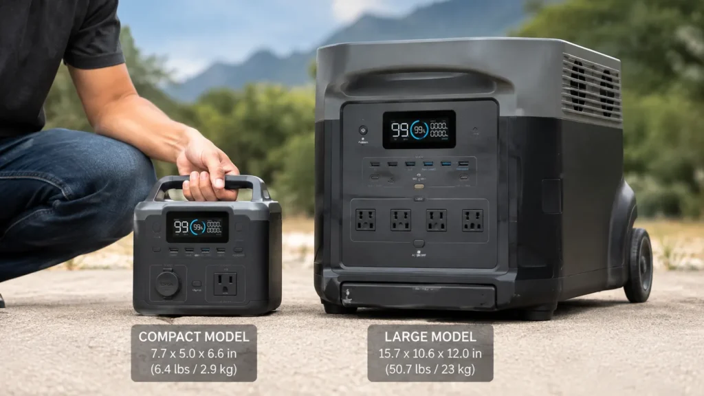 Two best portable power station models compared by size and portability