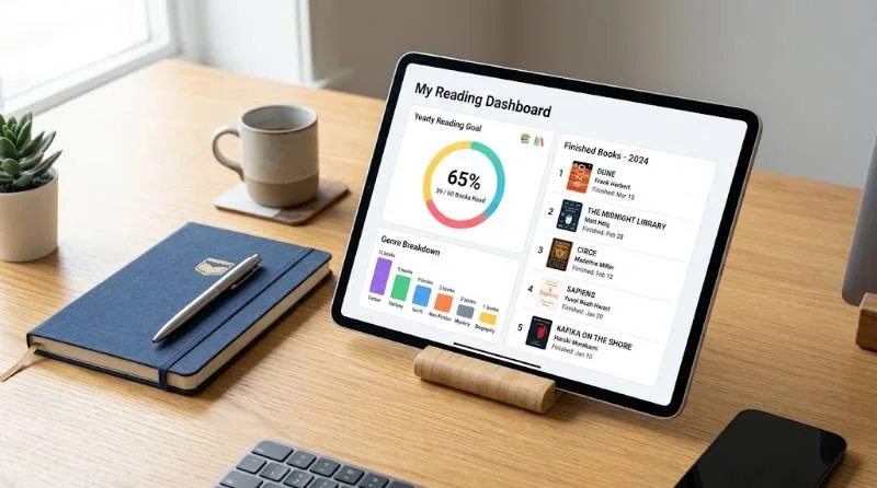 Best Apps For Reading: Top Picks For Every Type oF Reader 3 Tablet showing a reading tracker dashboard from one of the best apps for reading and tracking