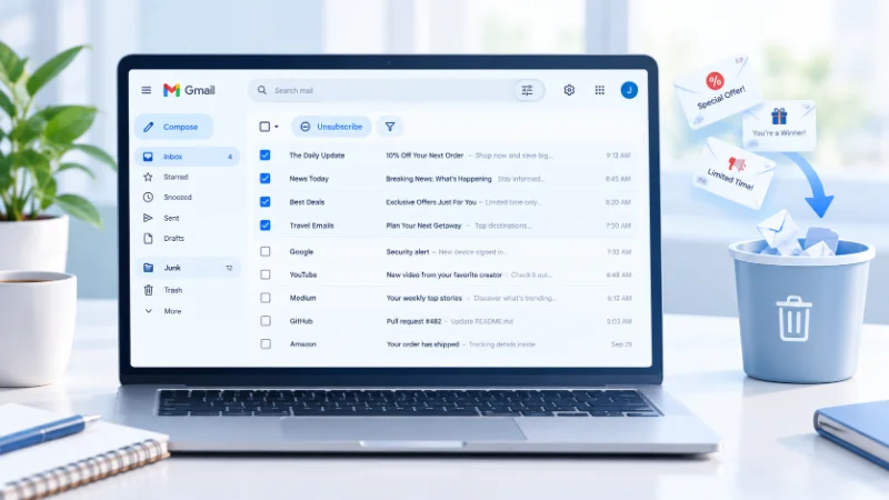 How to Delete All Mails in Gmail at Once 5 Organized Gmail inbox with filters and unsubscribe options after learning how to delete all mails in Gmail