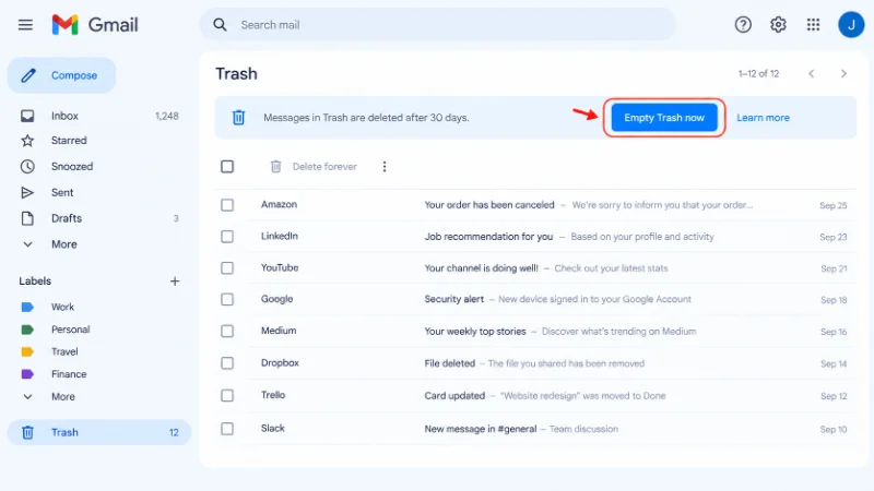 How to Delete All Mails in Gmail at Once 4 Empty Trash now button in Gmail, the last step of how to delete all mails in Gmail