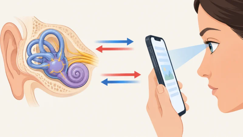 Motion Sickness Dots on iPhone: How Vehicle Motion Cues Work 2 Diagram of motion sickness dots iphone concept showing sensory conflict between eyes and inner ear