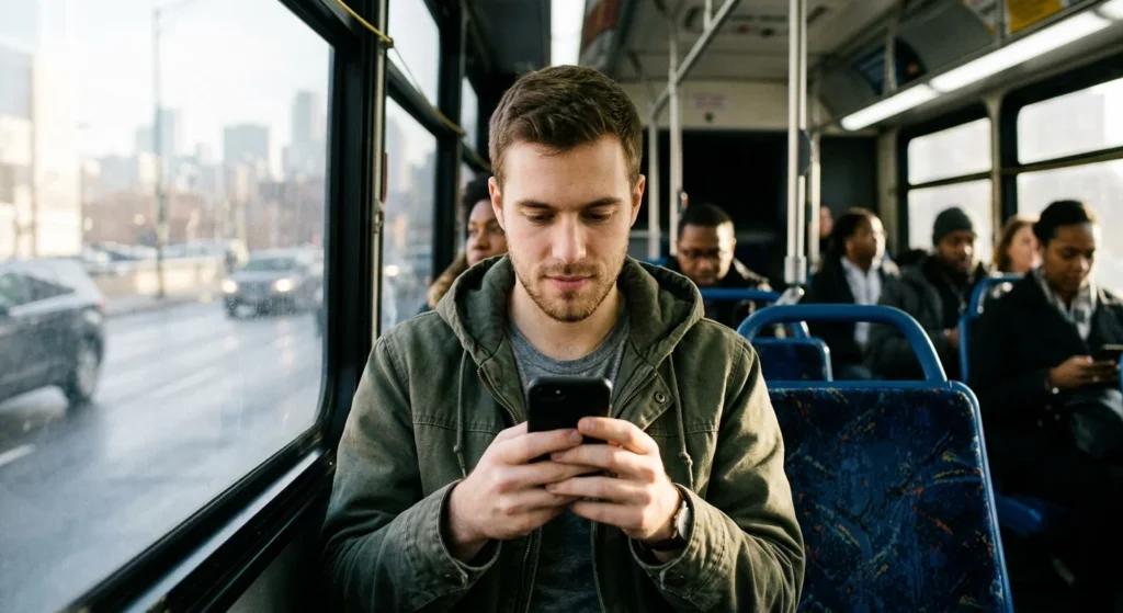 Twitter Alternatives in 2026: Which One Fits You? 3 Commuter reading a feed on one of the top Twitter alternative