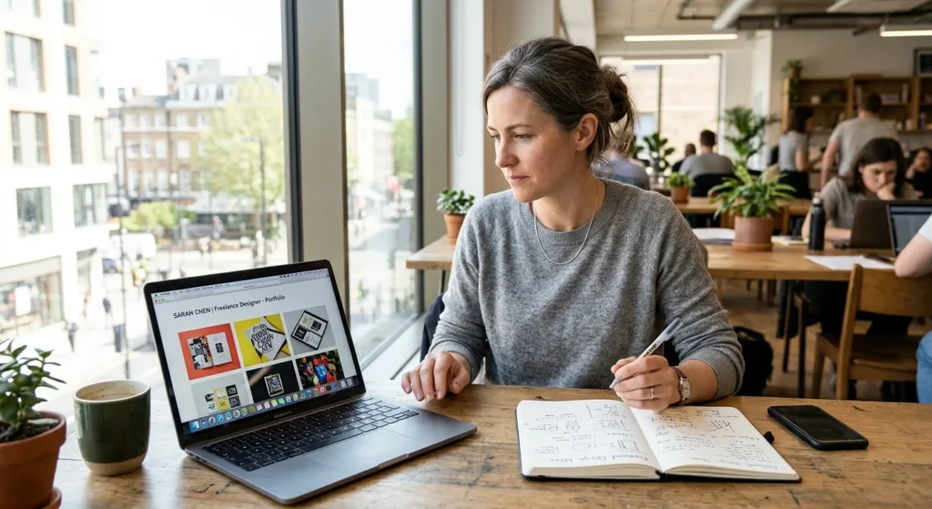 How to Polish Online Presence: 9 Steps That Work 3 Freelancer updating a portfolio to polish online presence