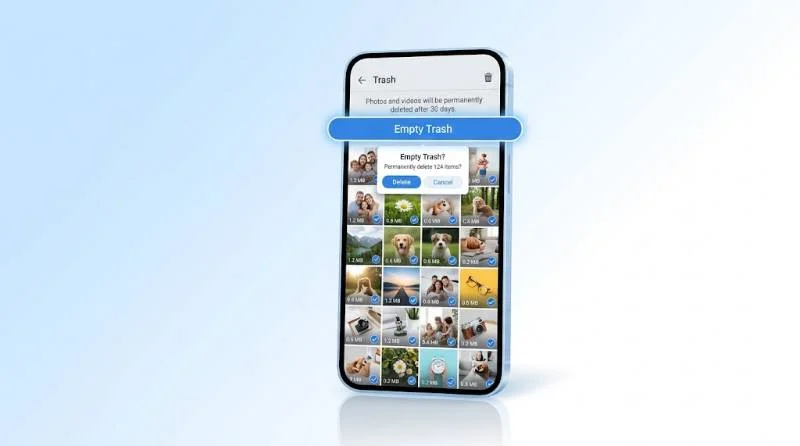 Empty trash in Google Photos on an Android phone