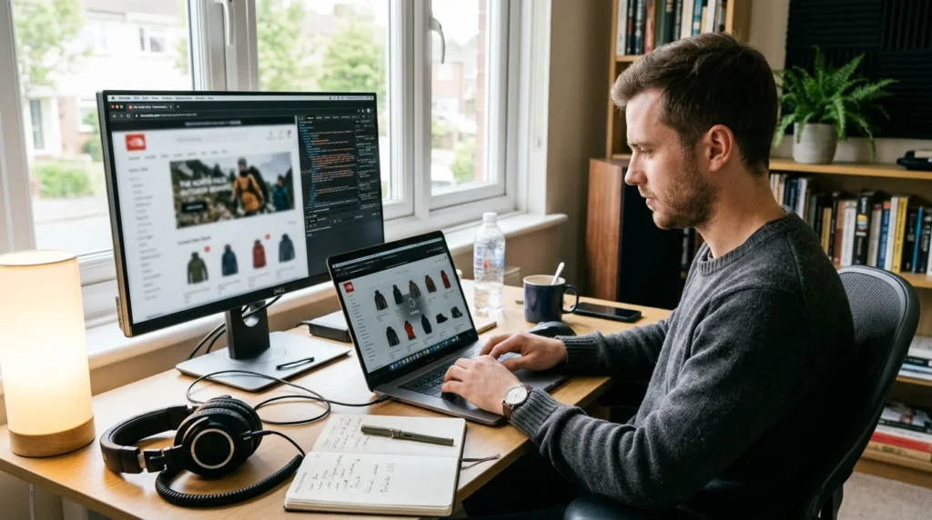 Developer watching a browser load a page to show how a cookie on a website works