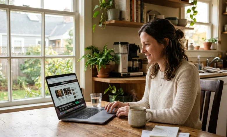 Woman reading a cookie consent banner to learn what is a cookie on a website