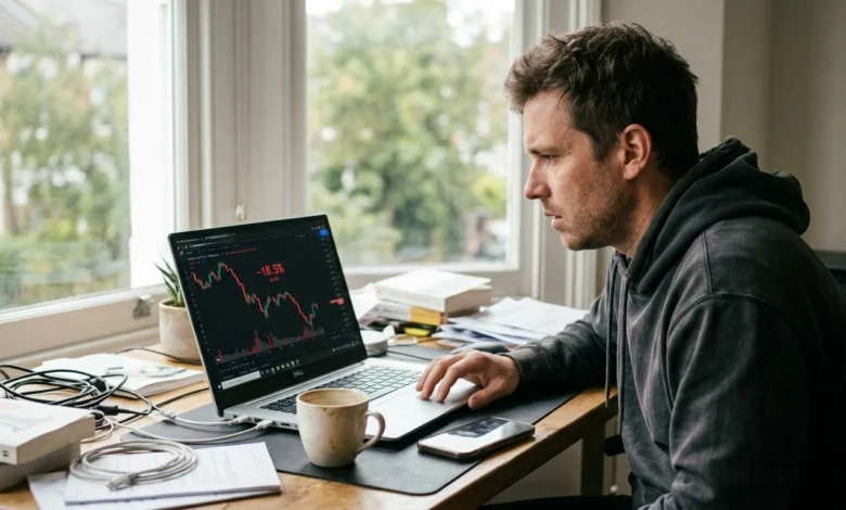 Investor checking a laptop chart to understand why is bitcoin dropping