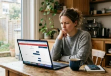 Woman at a laptop wondering why is ChatGPT not working after an error message appears