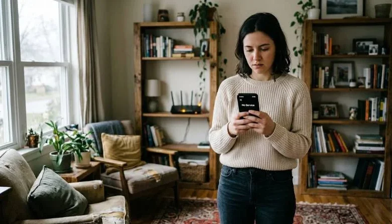 Person checking their phone to find out why is Verizon down in their area