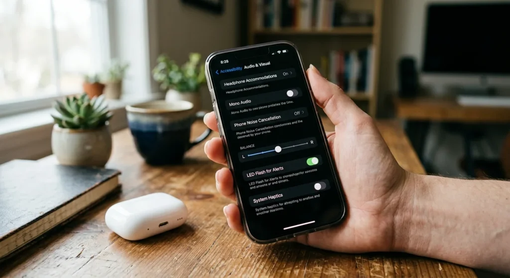 Why Is One AirPod Louder Than the Other? Causes and Fixes 3 iPhone balance slider checked to solve why is one AirPod louder than the other